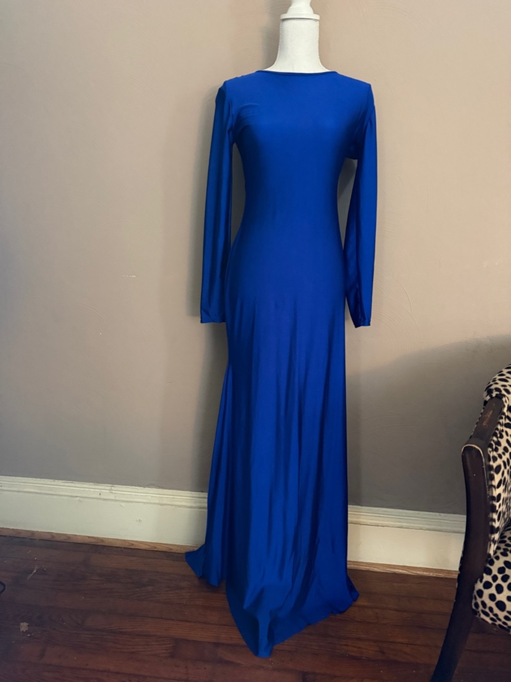 Elegant Long Sleeve Royal Blue Maxi Gown